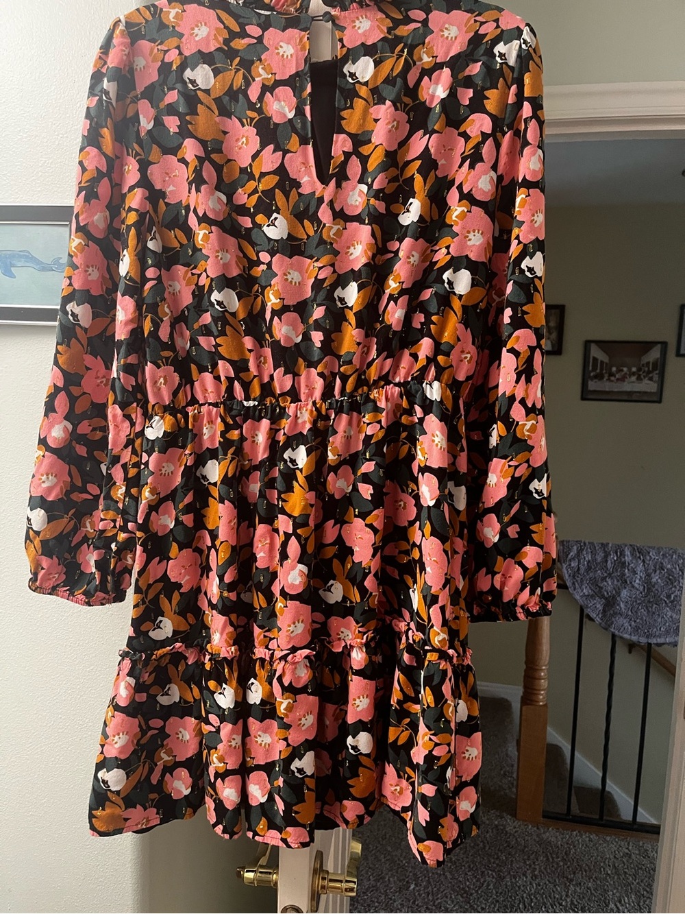 Black Floral Tiered Skirt - Pink & White Floral - Picture 5 of 6